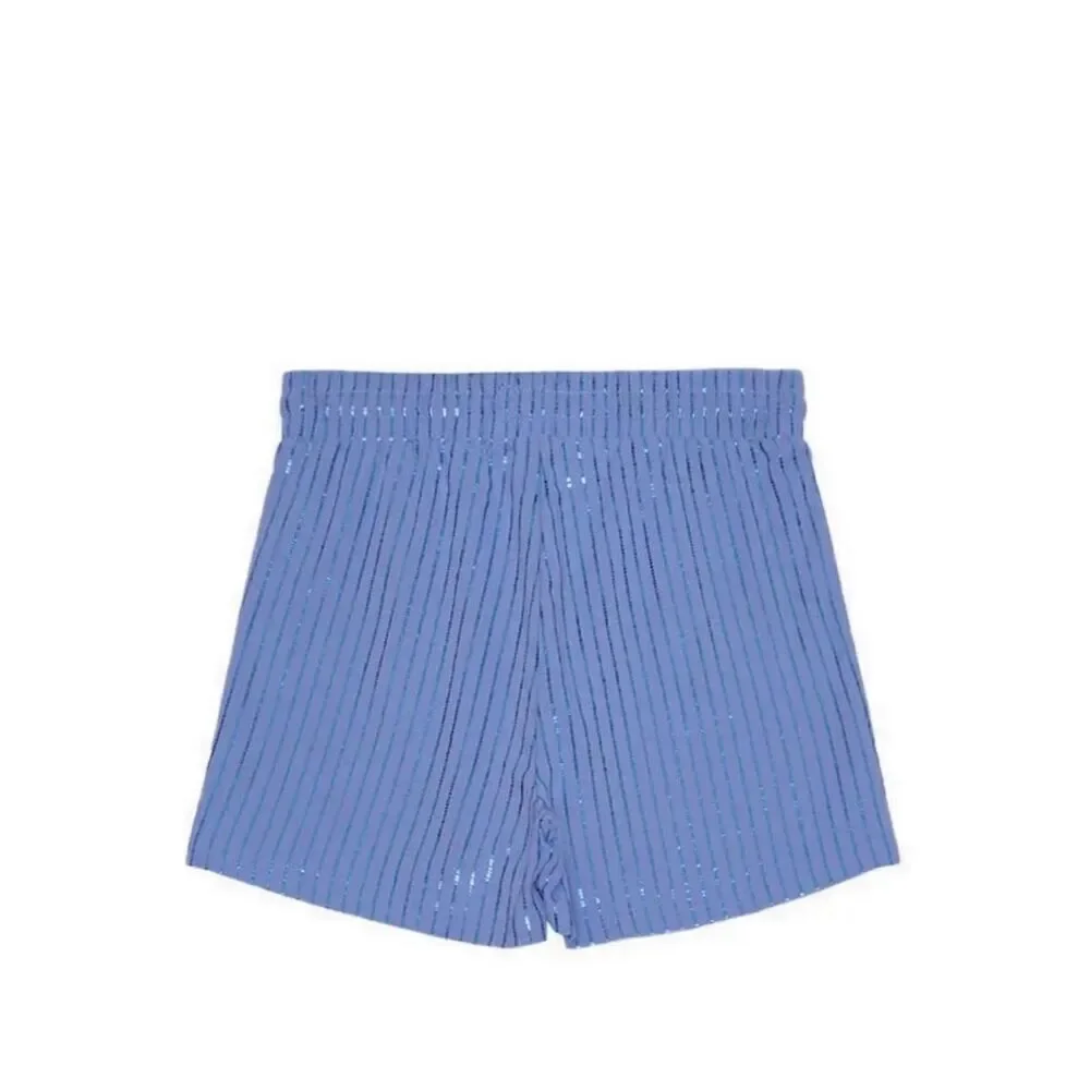 Converse Shine Striped Blue High Rise Pull On 2 Pocket Shorts Size XL New
